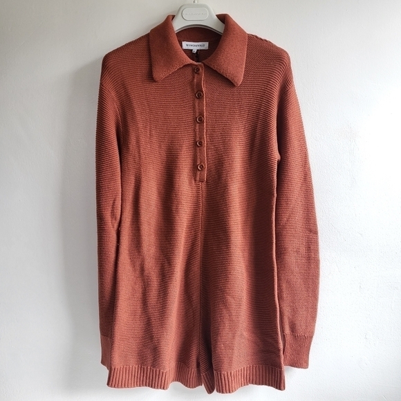 New WeWoreWhat Half Button Boxy Clay Knit Sweater Romper NWT XS - Picture 8 of 15